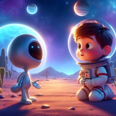 astronaut on the moon with alien