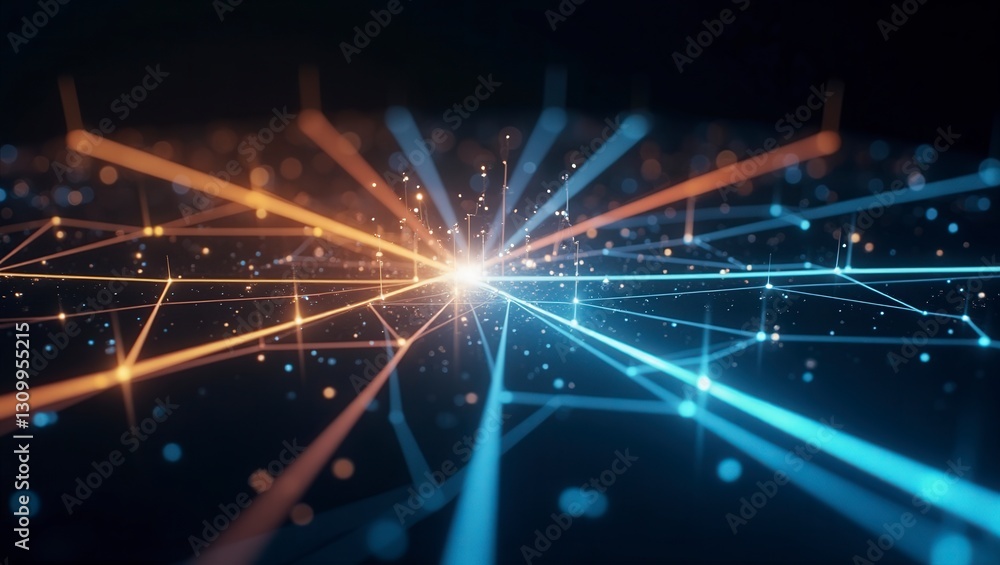 Poster a dynamic network of glowing lines connects and converges in a vibrant display of technology and con