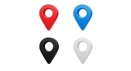 Map Pin Icon Set - Red, Blue, Black, White - Location Marker 3D