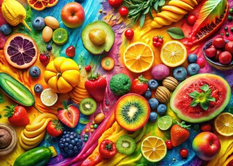 Bold food compositions, abstract patterns, striking visuals.