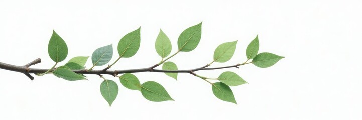 Naklejka premium Delicate branches with leaves isolated on white background, twig, minimalist