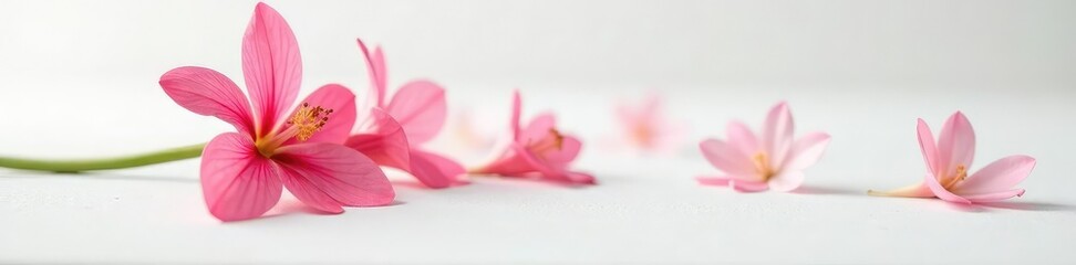 Fototapeta premium Petals and stem of a flower on a white surface, flowers, stem