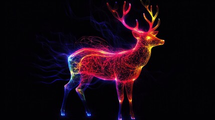 Obraz premium Magical glowing deer, dark background, fantasy art, holiday card