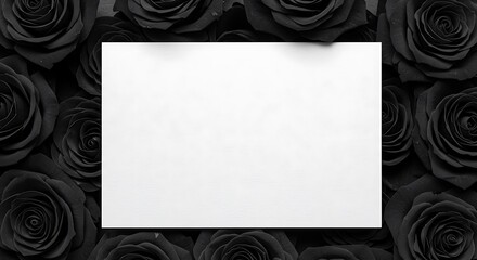 Empty White Frame on Black Rose Background