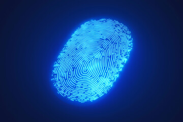 Digital Fingerprint Scanner Glowing in Blue Isolated
