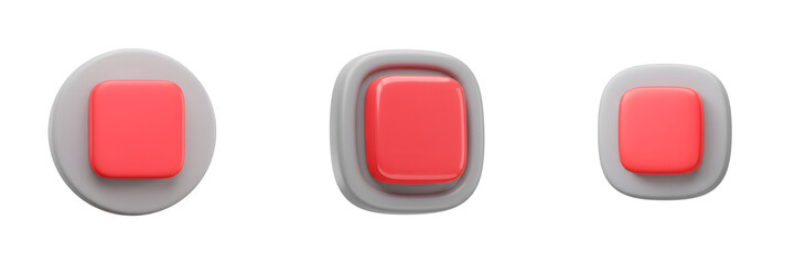 3D Stop Button – Small Square Inside Circle Icon