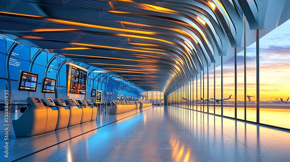 Aufkleber a futuristic airport with automated check-in and facial recognition security