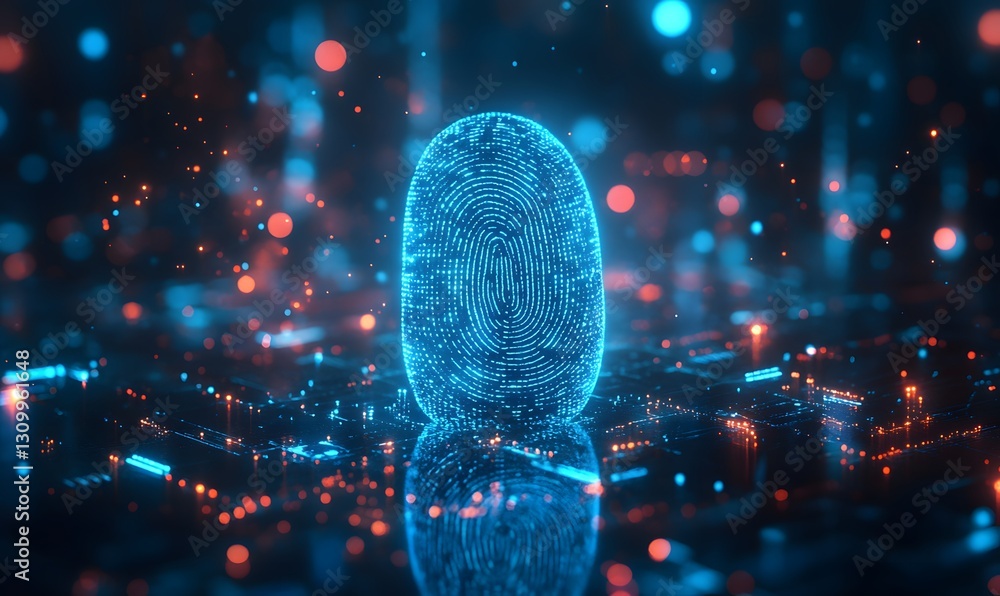 Poster digital fingerprint identification security system technology with glowing lights