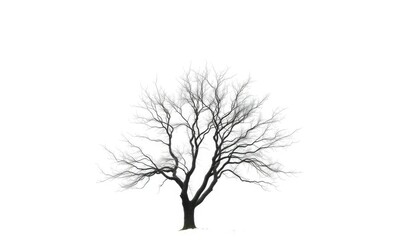Obraz premium Lone deciduous tree, stark branches against pure white, organic, landscape