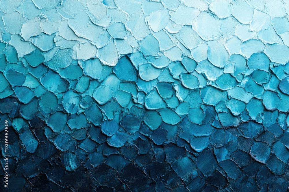 Poster abstract impasto painting with a gradient of teal and blue hues, creating a textured, ocean-like eff