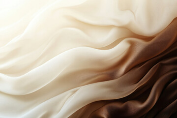 Fototapeta premium Creamy and brown silk fabric with soft, flowing folds and ombre effect.