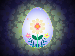 background created by flat flowers and easter egg in dark theme