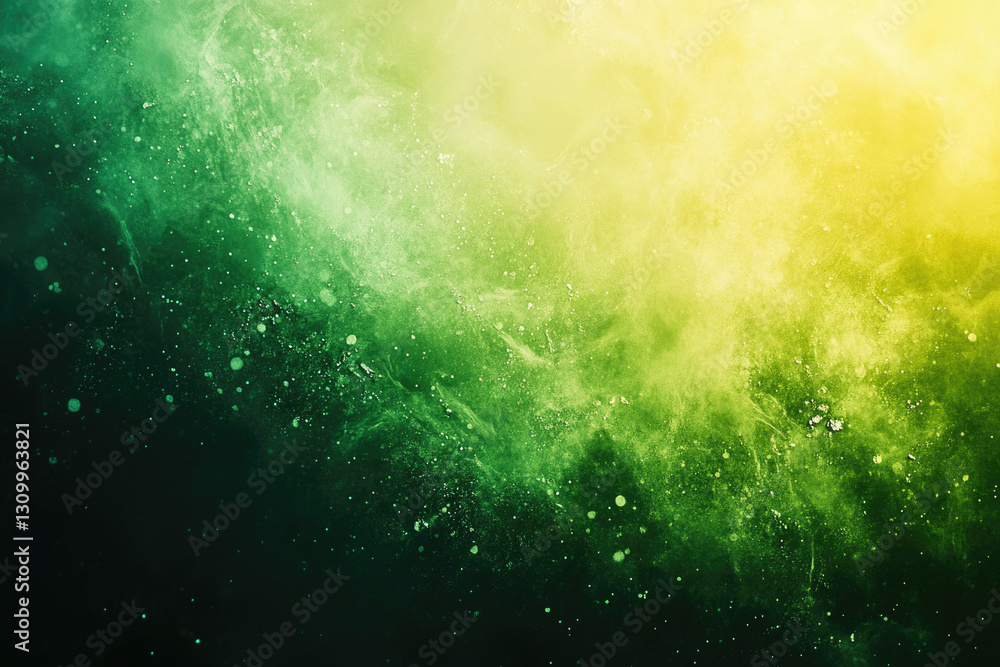 Aufkleber Abstract green and yellow nebula-like texture with speckled particles, creating a cosmic or ethereal effect.