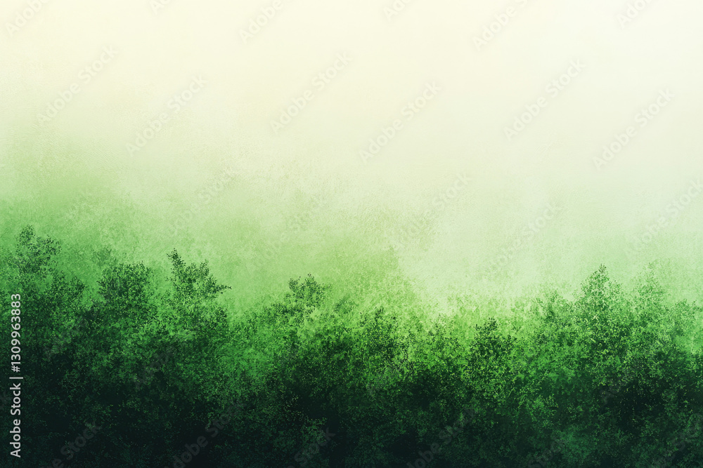 Poster misty green forest scene with a light, ethereal feel, creating a tranquil and serene atmosphere.