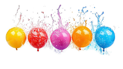 Holi festival of colors Colorful water balloons bursting, creating splashes of vibrant colors in a playful scene full of energy and fun. isolated on transparent background Generative Ai.