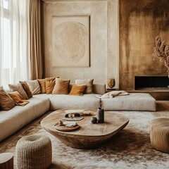 Cozy and luxurious modern living room with neutral color tones