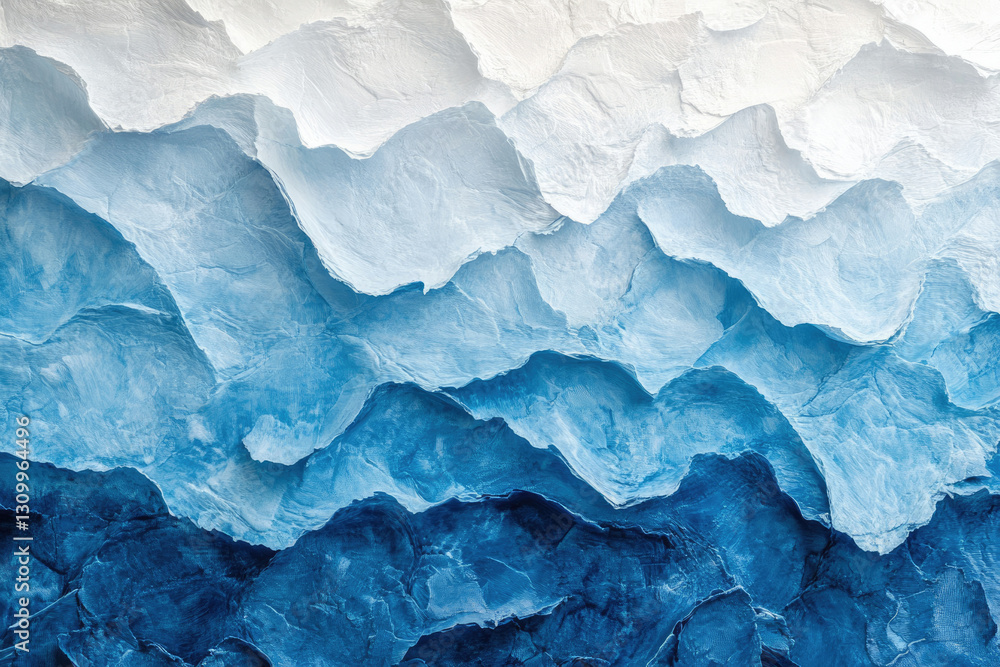 Poster abstract blue and white textured background resembling layered mountains or ocean waves.