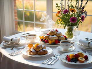 Fototapeta premium table setting with flowers