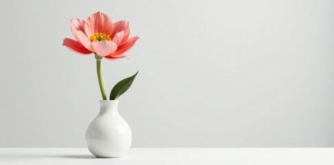 Single isolated flower in a minimalist vase on white background, botany, nature