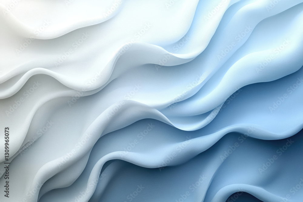 Poster abstract image of flowing, light blue and white fabric creating a wavy, elegant pattern.