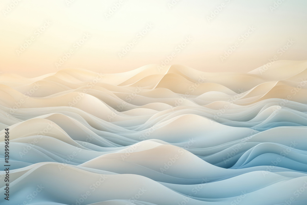 Poster abstract landscape of pastel-colored undulating waves, evoking serenity and calmness.
