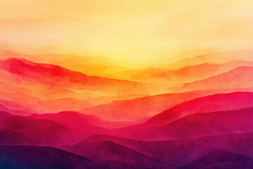 Sunset over layered mountains, vibrant hues of orange, red, and purple create a breathtaking landscape.