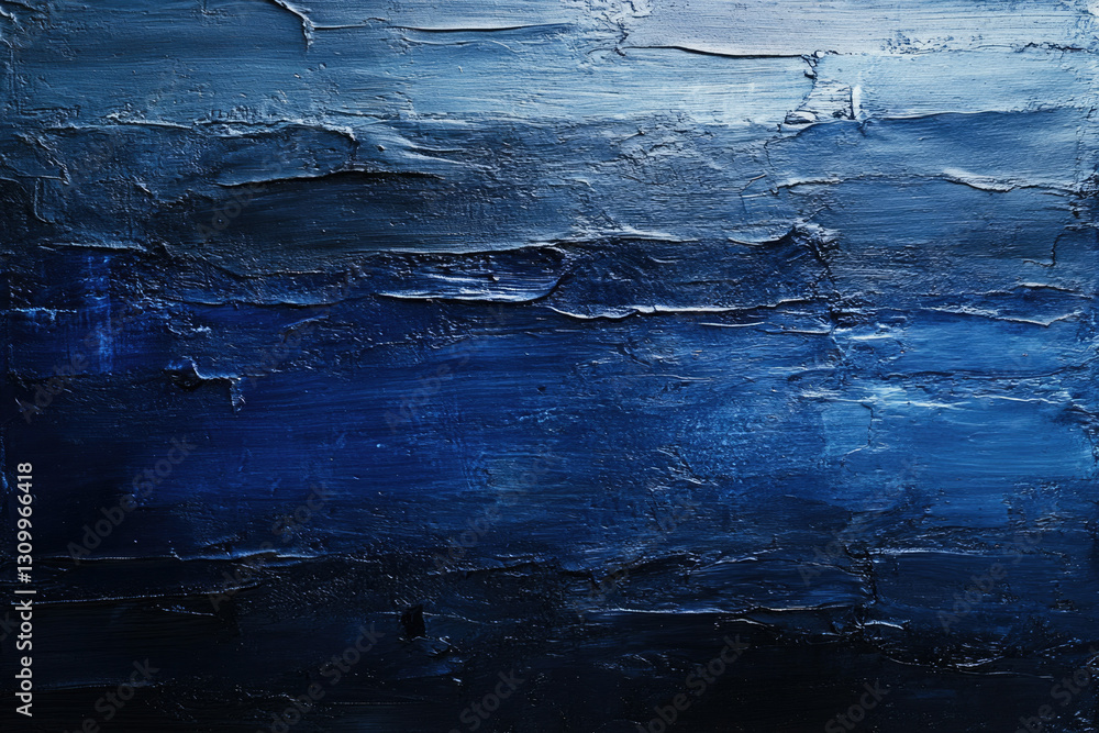 Poster abstract blue textured painting with layered brushstrokes creating a deep, moody atmosphere.