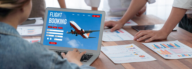 Online flight booking website provide brisk reservation system . Travel technology concept .