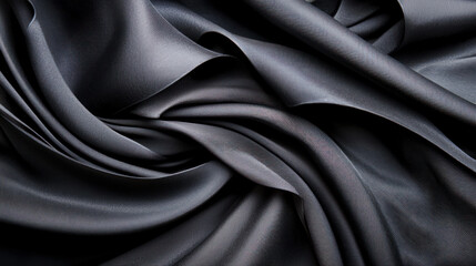 Fototapeta premium Luxurious black fabric with smooth folds and soft flowing texture, creating an elegant and abstract background.