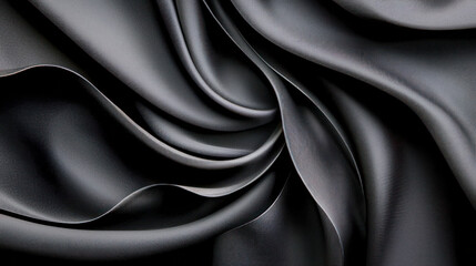 Fototapeta premium Luxurious black fabric with smooth folds and soft flowing texture, creating an elegant and abstract background.