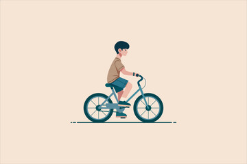 Fototapeta premium Illustration Young Boy Riding a Bicycle. Vector illustration.