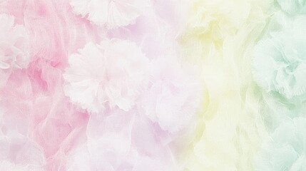 Fototapeta premium Soft fabric flowers bloom in a dreamy pastel rainbow gradient background