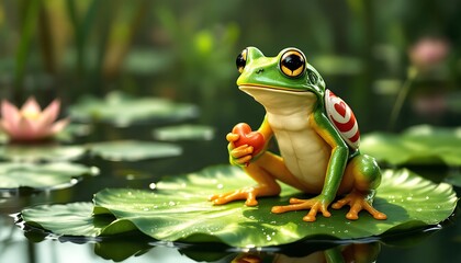 Romantic Frog on a Lily Pad: A Serene Pond Scene