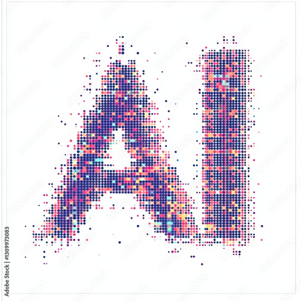 Poster colorful abstract representation of ai in dots creating a digital aesthetic for technology, innovati