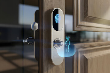 A metal door handle built with finger print technology for a secure home