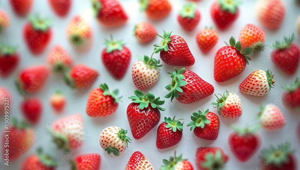 Poster fresh strawberries arranged artistically on a white surface creating a vibrant and appetizing displa