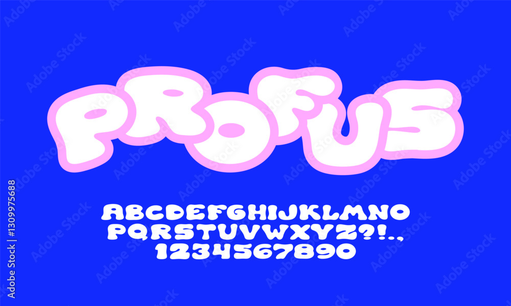 Fototapete wide and bold display font with rounded edges. bubble typeface with balloon effect. wavy groovy lett