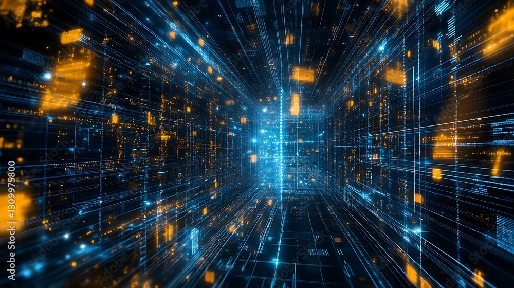 Poster a futuristic data center with quantum computing and ai-driven operations