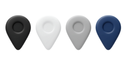 3D Location Pin Icons Set - Black, White, Grey, Blue