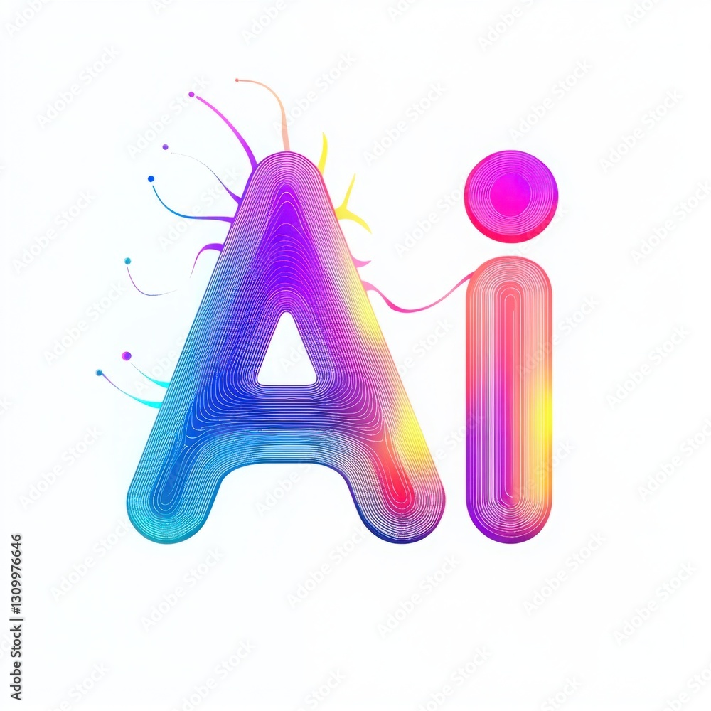 Poster vibrant artistic representation of ai letters with colorful swirls and fluid lines illustrating tech