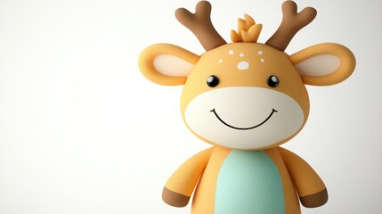 Fototapeta premium Charming and Playful Cartoon Deer Character with Antlers and a Friendly Smile in Bright Colors for Children's Illustrations and Design Projects