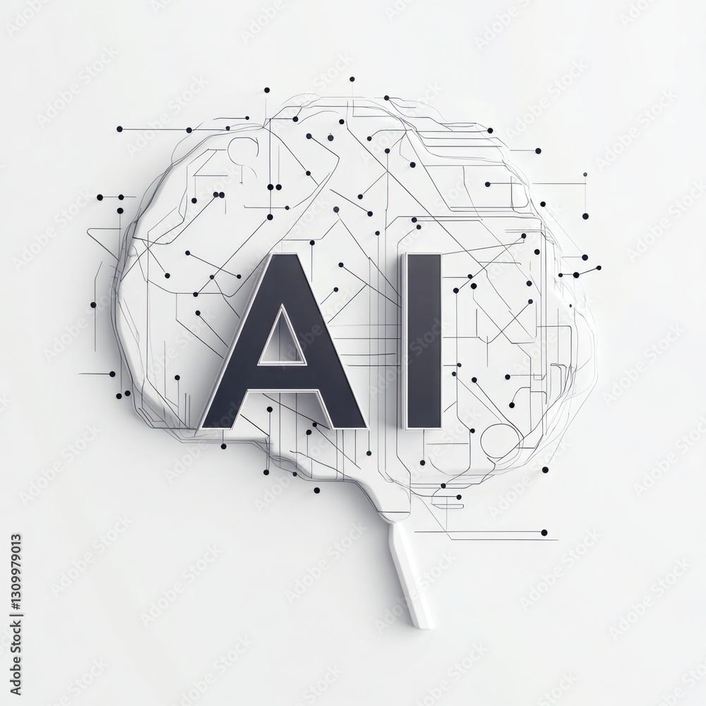 Poster abstract representation of artificial intelligence concept showcasing human brain with digital conne