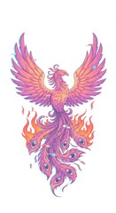 Fototapeta premium Majestic Phoenix Rising From Flames Vector Art Illustration