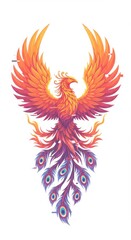 Obraz premium Majestic Phoenix Rising from Flames Vector Illustration