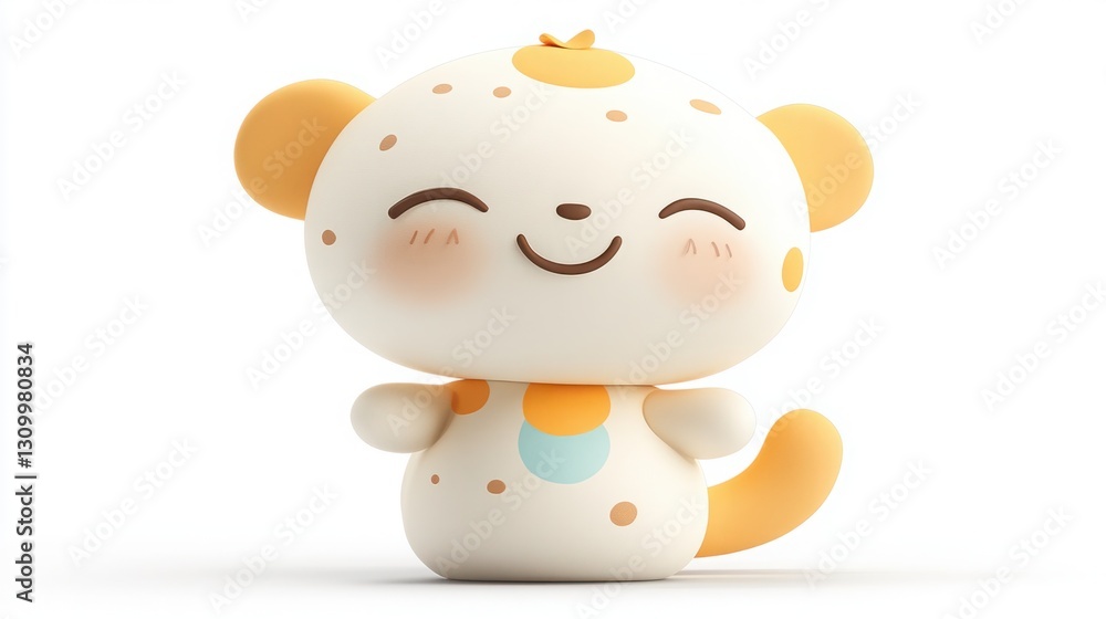 Poster cute cartoon character design with a playful expression, featuring soft colors and whimsical shapes 