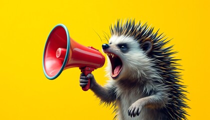 Fototapeta premium Hedgehog with Megaphone Announcing Important News
