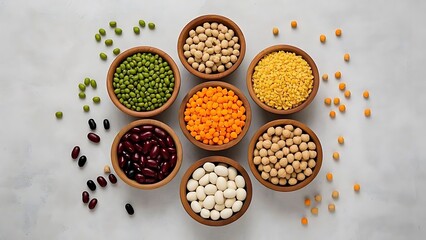 Assorted Legumes and Pulses in Wooden Bowls - Colorful and Nutritious