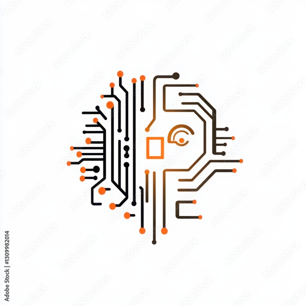 Aufkleber abstract digital design featuring intricate circuit patterns in orange and black, symbolizing techno