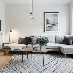 Modern living room interior with minimalist furniture and decor accents