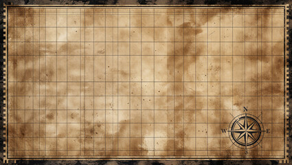 Old world map showing grid lines and compass rose design